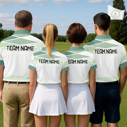 Personalized Golf Polo Shirt Custom Team Name White Green Geometric Golf Team Polo For Men NHT943