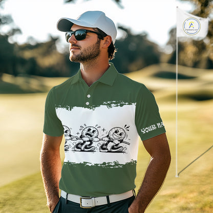 Funny Mens Golf Polo Shirt Green And White Golf Balls Personalized Golf Shirts For Men NHT787