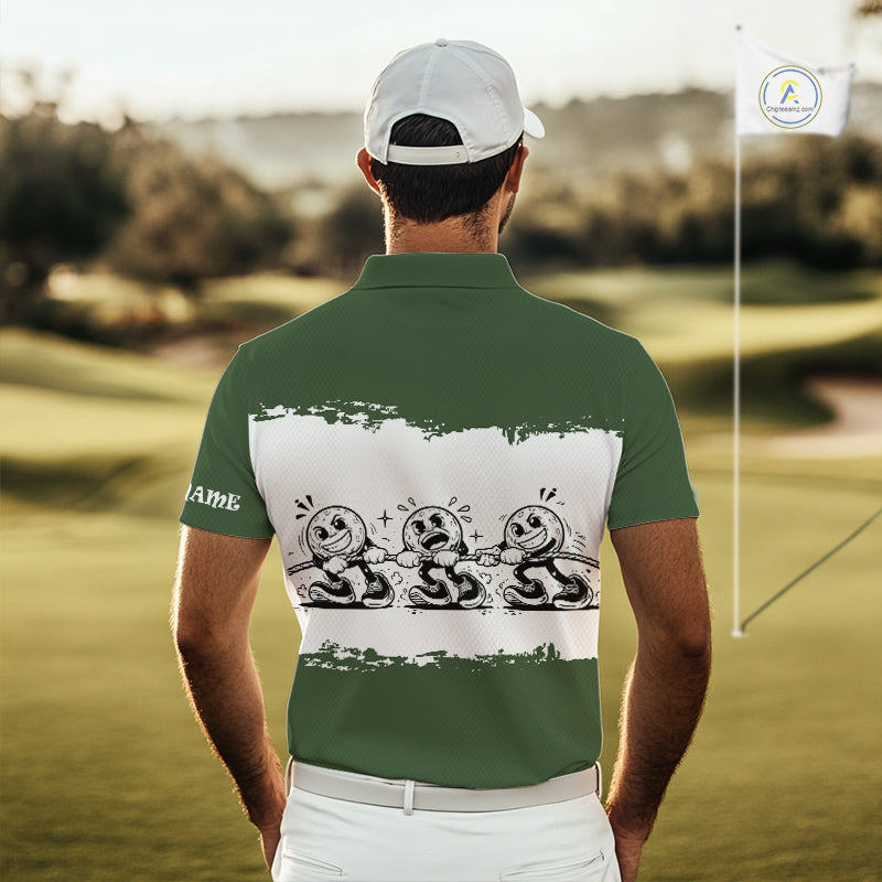 Funny Mens Golf Polo Shirt Green And White Golf Balls Personalized Golf Shirts For Men NHT787