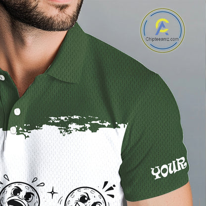 Funny Mens Golf Polo Shirt Green And White Golf Balls Personalized Golf Shirts For Men NHT787