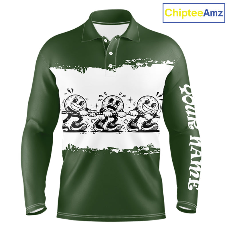 Funny Mens Golf Polo Shirt Green And White Golf Balls Personalized Golf Shirts For Men NHT787