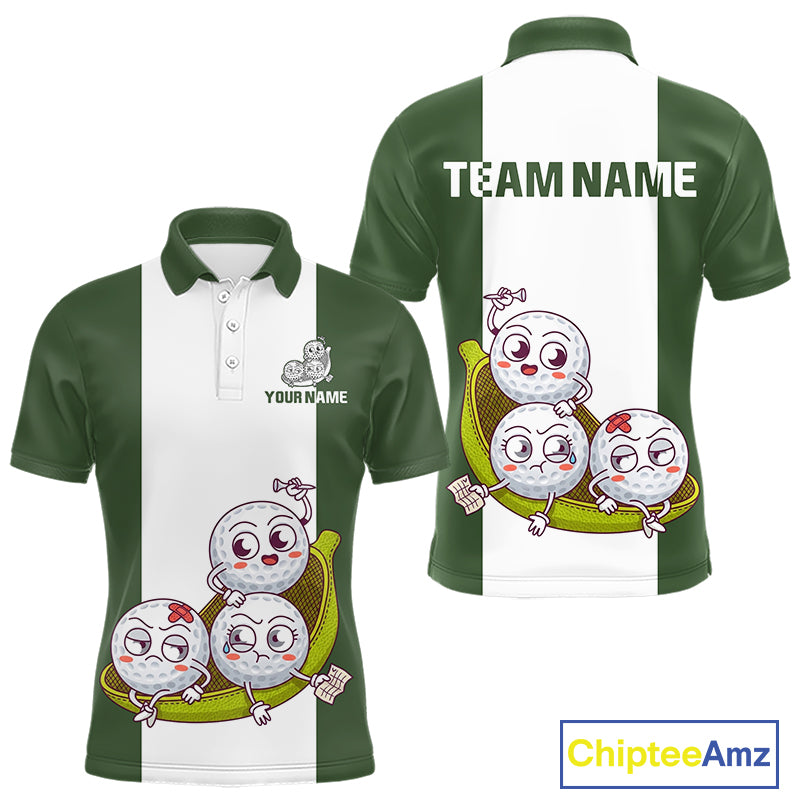 Mens Custom Green White Golf Team Polo Shirt, Funny Golf Ball Family Design, Matching Team Outfit NHT789