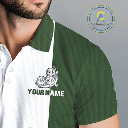 Mens Custom Green White Golf Team Polo Shirt, Funny Golf Ball Family Design, Matching Team Outfit NHT789