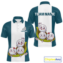 Load image into Gallery viewer, Mens Custom Blue Teal White Golf Team Polo Shirt, Funny Golf Ball Family Design, Matching Team Outfit NHT791