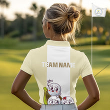 Load image into Gallery viewer, Custom Beige White Womens Golf Team Polo Shirt, Funny Golf Ball Family Design, Matching Team Outfit NHT792