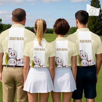 Mens Custom Beige White Golf Team Polo Shirt, Funny Golf Ball Family Design, Matching Team Outfit NHT792