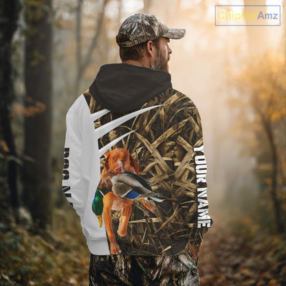 Mallard Duck Hunting Shirt Custom Name with Vizsla Dog Camo Hunting Clothes, Hunting Shirts NHT152