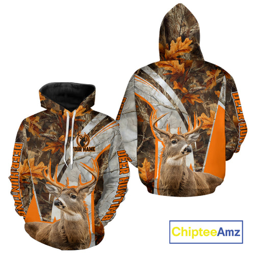 Whitetail Deer Hunting 3D All-Over Print Shirt with Deer Buck, Orange Camo for Deer Hunters NHT249