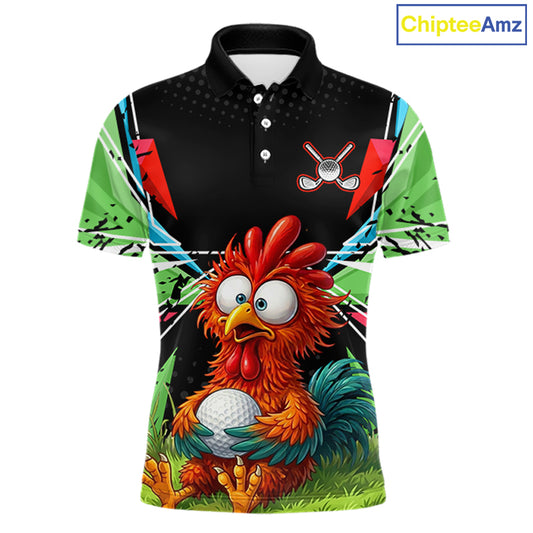 Personalized Crazy Rooster Golf Polo Shirt Green Abstract Geometric Golf Apparel for Men