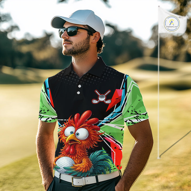 Personalized Crazy Rooster Golf Polo Green Abstract Geometric Golf Apparel For Men NHT955
