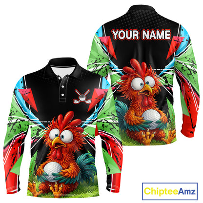 Personalized Crazy Rooster Golf Polo Shirt Green Abstract Geometric Golf Apparel for Men