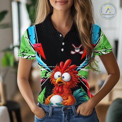 Personalized Crazy Rooster Golf Polo Green Abstract Geometric Golf Apparel For Womens NHT955