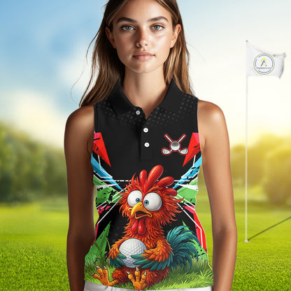 Personalized Crazy Rooster Womens Sleeveless Golf Polo Green Abstract Geometric Golf Apparel For Womens NHT955