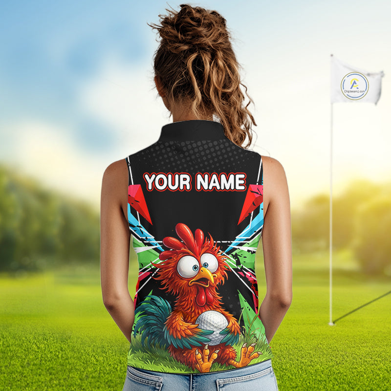Personalized Crazy Rooster Womens Sleeveless Golf Polo Green Abstract Geometric Golf Apparel For Womens NHT955