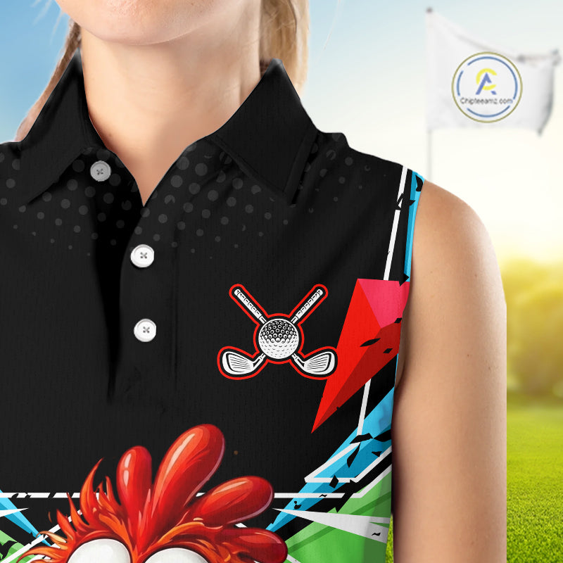 Personalized Crazy Rooster Womens Sleeveless Golf Polo Green Abstract Geometric Golf Apparel For Womens NHT955