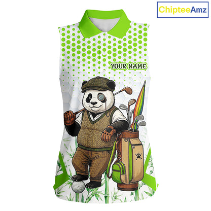 Personalized Vintage Panda Golf Polo, Performance Golf Jersey For Womens