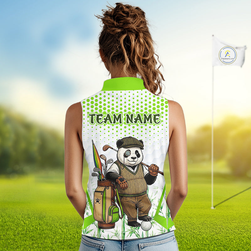 Personalized Vintage Panda Womens Sleeveless Golf Polo, Performance Golf Jersey For Womens NHT957
