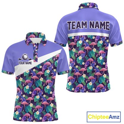 Purple Flamingo Tropical Pattern Golf Polo Shirt Custom Golf Shirts For Mens NHT584