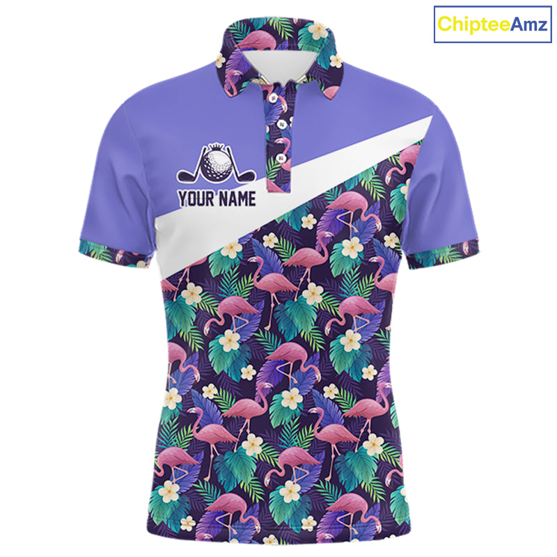 Purple Flamingo Tropical Pattern Golf Polo Shirt Custom Golf Shirts For Mens NHT584