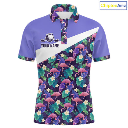 Purple Flamingo Tropical Pattern Golf Polo Shirt Custom Golf Shirts For Mens NHT584