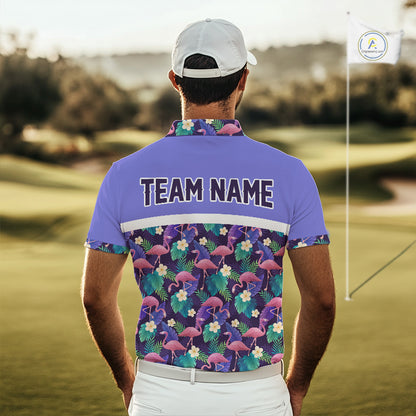 Purple Flamingo Tropical Pattern Golf Polo Shirt Custom Golf Shirts For Mens NHT584