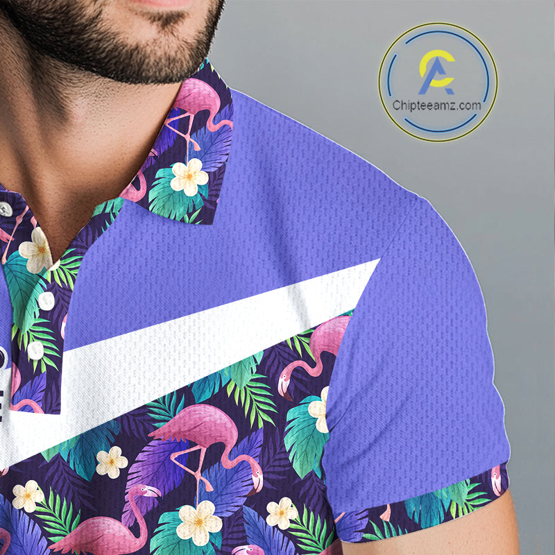 Purple Flamingo Tropical Pattern Golf Polo Shirt Custom Golf Shirts For Mens NHT584