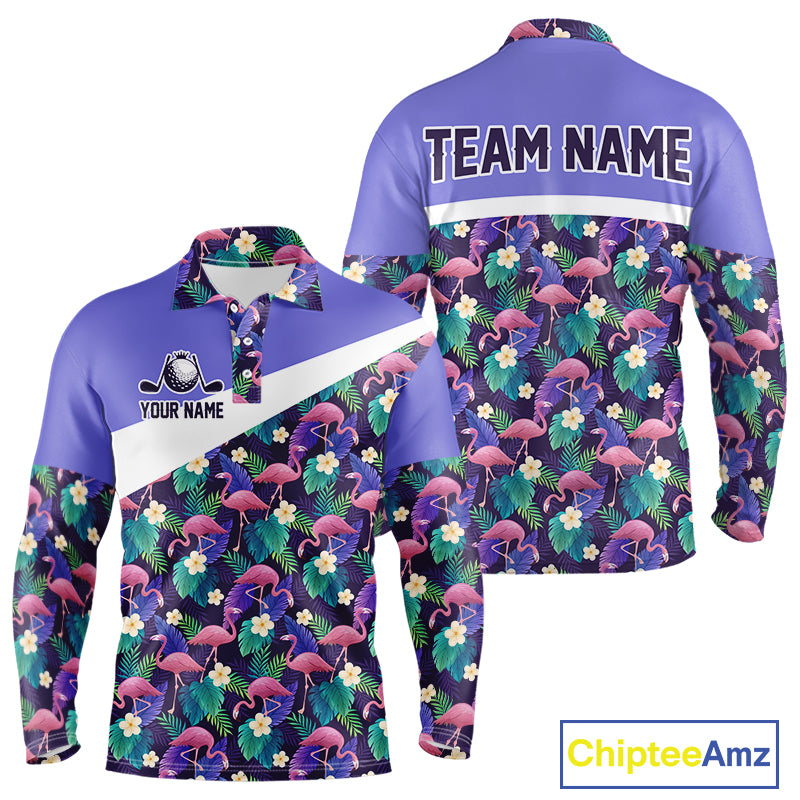 Purple Flamingo Tropical Pattern Golf Polo Shirt Custom Golf Shirts For Mens NHT584