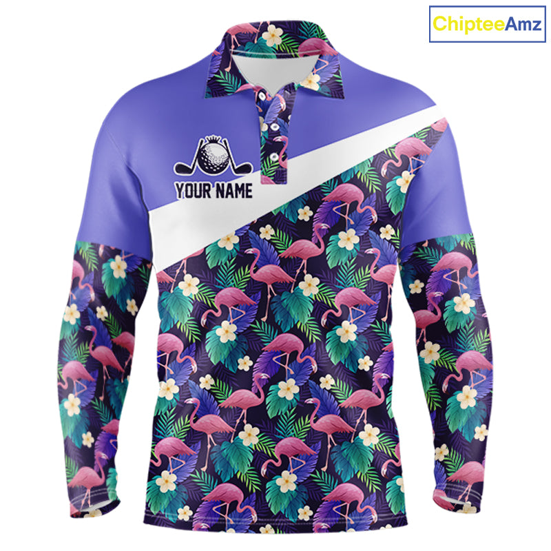 Purple Flamingo Tropical Pattern Golf Polo Shirt Custom Golf Shirts For Mens NHT584