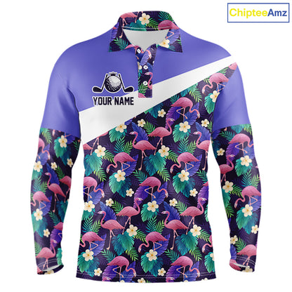 Purple Flamingo Tropical Pattern Golf Polo Shirt Custom Golf Shirts For Mens NHT584