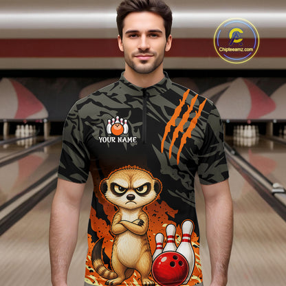 Funny Meekat Bowling Shirt Custom Name Black Camo Orange Personalized Team Jersey For Men NHT1268