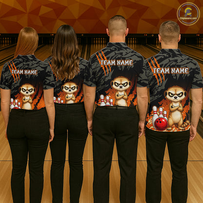 Funny Meekat Bowling Shirt Custom Name Black Camo Orange Personalized Team Jersey For Men NHT1268