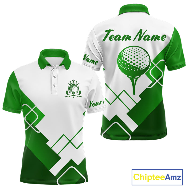 Personalized Mens Polo Golf Shirts Custom For Golfer White And Green Golf Shirts Team Golf Jersey NHT592