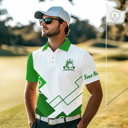 Personalized Mens Polo Golf Shirts Custom For Golfer White And Green Golf Shirts Team Golf Jersey NHT592