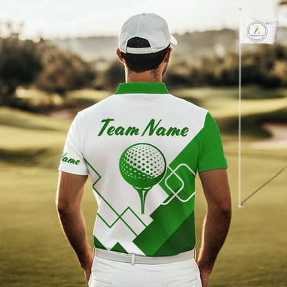 Personalized Mens Polo Golf Shirts Custom For Golfer White And Green Golf Shirts Team Golf Jersey NHT592