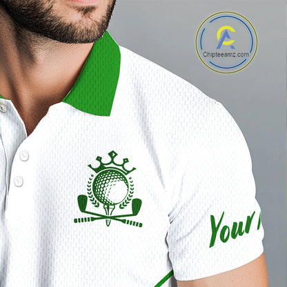 Personalized Mens Polo Golf Shirts Custom For Golfer White And Green Golf Shirts Team Golf Jersey NHT592