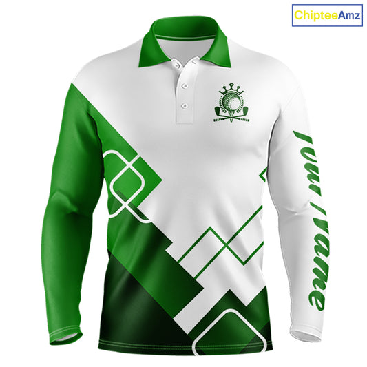 Personalized Mens Polo Golf Shirts Custom For Golfer White And Green Golf Shirts Team Golf Jersey NHT592