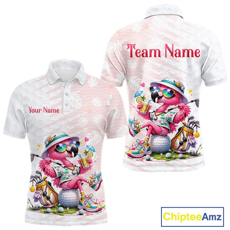 Funny Flamingo Golf Shirt With Pattern Pink Tropical – Personalized Name & Team Custom Polo for Men NHT597