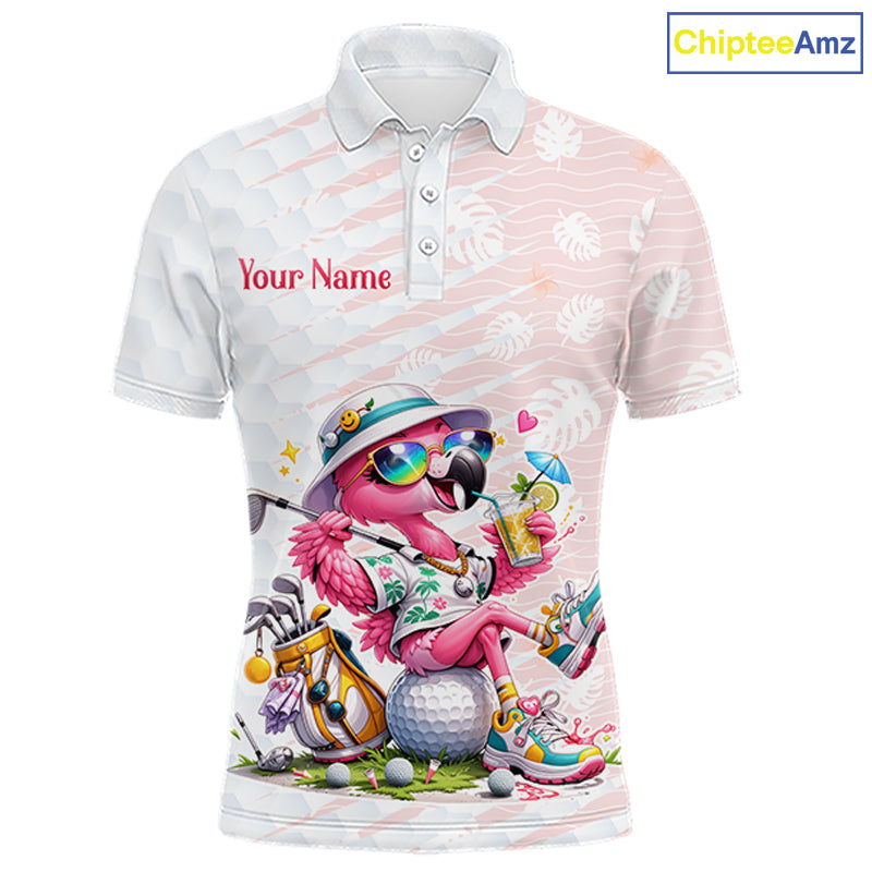 Funny Flamingo Golf Shirt With Pattern Pink Tropical – Personalized Name & Team Custom Polo for Men NHT597