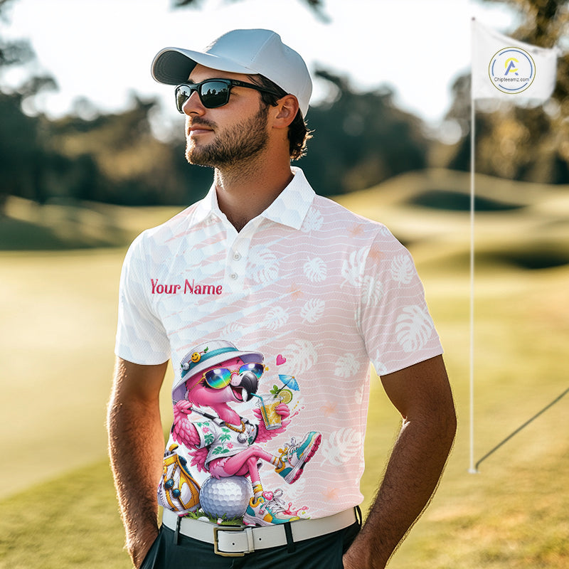 Funny Flamingo Golf Shirt With Pattern Pink Tropical – Personalized Name & Team Custom Polo for Men NHT597