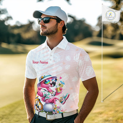 Funny Flamingo Golf Shirt With Pattern Pink Tropical – Personalized Name & Team Custom Polo for Men NHT597