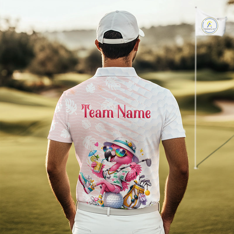 Funny Flamingo Golf Shirt With Pattern Pink Tropical – Personalized Name & Team Custom Polo for Men NHT597