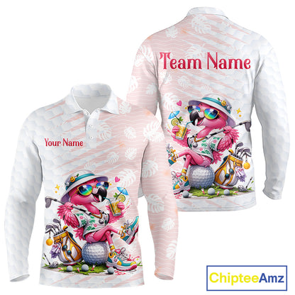 Funny Flamingo Golf Shirt With Pattern Pink Tropical – Personalized Name & Team Custom Polo for Men NHT597