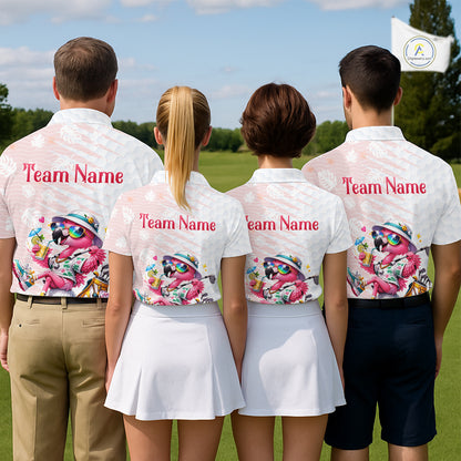 Funny Flamingo Golf Shirt With Pattern Pink Tropical – Personalized Name & Team Custom Polo for Men NHT597