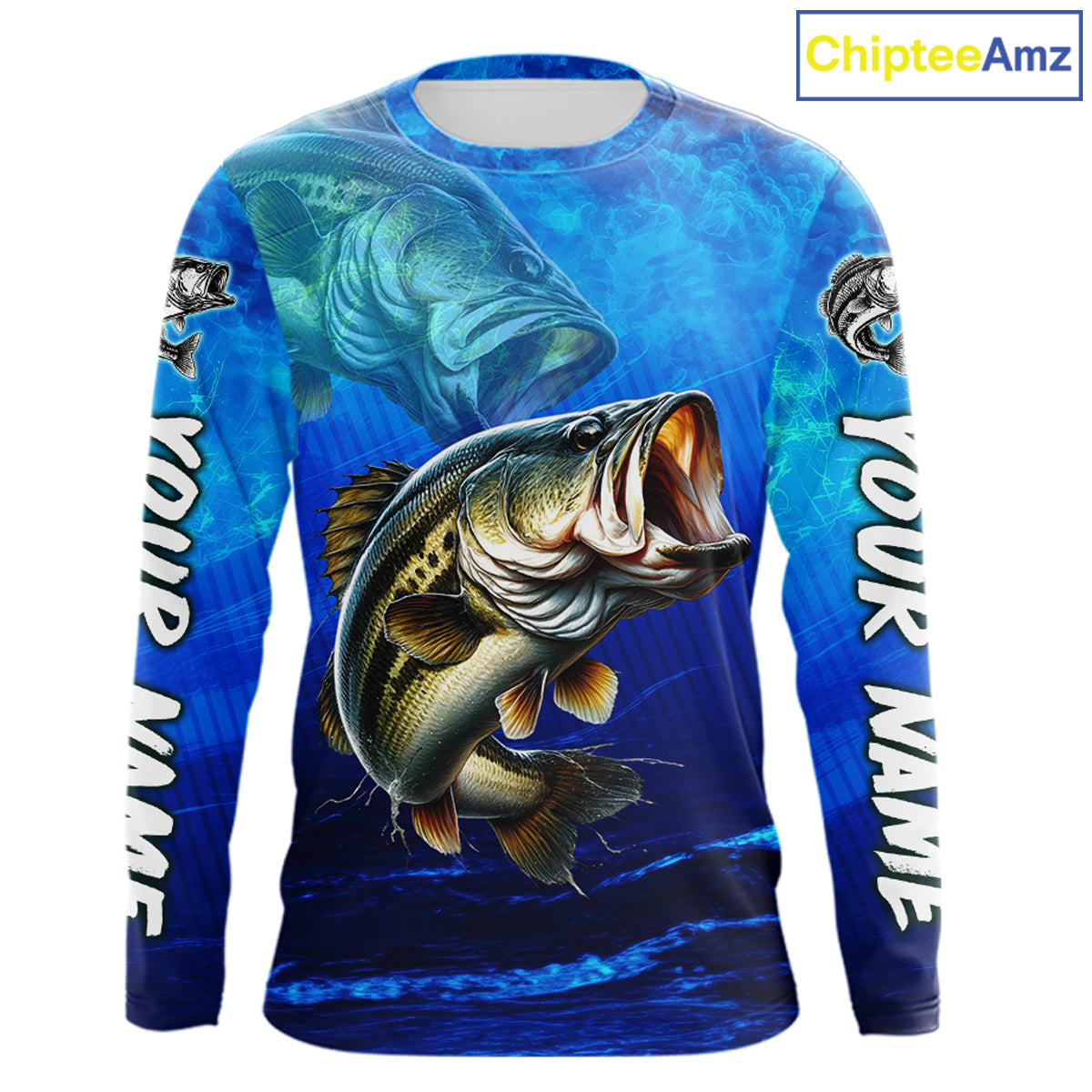 Custom Name Royal Blue Bass Fishing Jersey - Personalized 3D Long Sleeve Fishing Shirt For Men