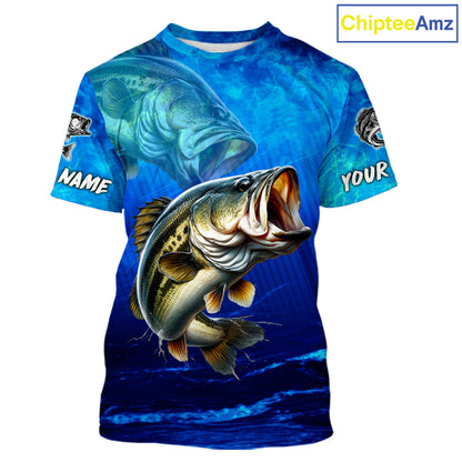 Custom Name Royal Blue Bass Fishing Jersey - Personalized 3D Fishing T - Shirt 
