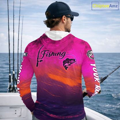 Custom Name Hot Pink Bass Fishing Jersey - Personalized 3D Long Sleeve Hooded Fishing Shirt For Men
