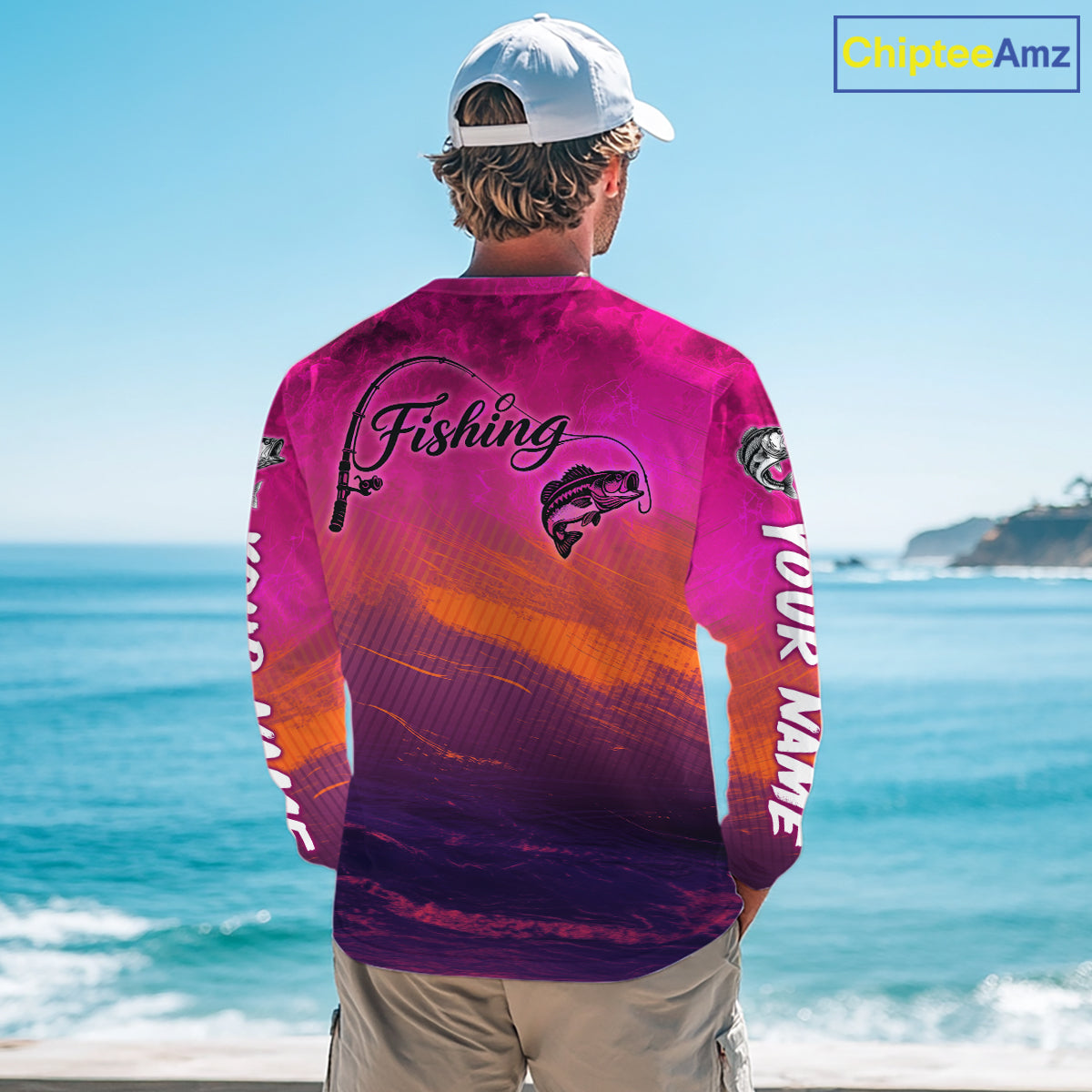 Custom Name Hot Pink Bass Fishing Jersey - Personalized 3D Long Sleeve Fishing Shirt For Men