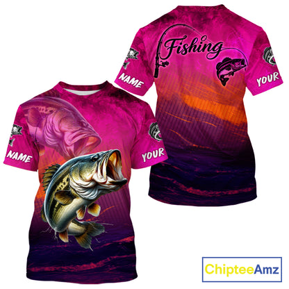 Custom Name Hot Pink Bass Fishing Jersey - Personalized 3D Fishing T - Shirt 