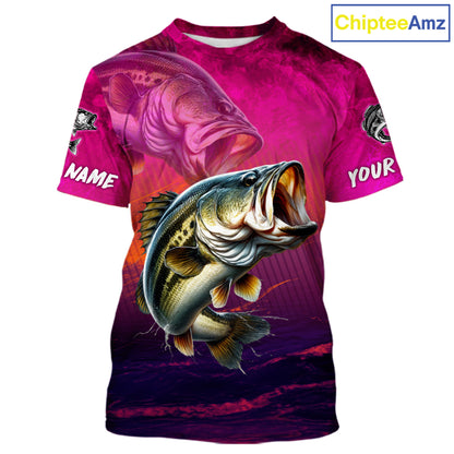 Custom Name Hot Pink Bass Fishing Jersey - Personalized 3D Fishing T - Shirt 