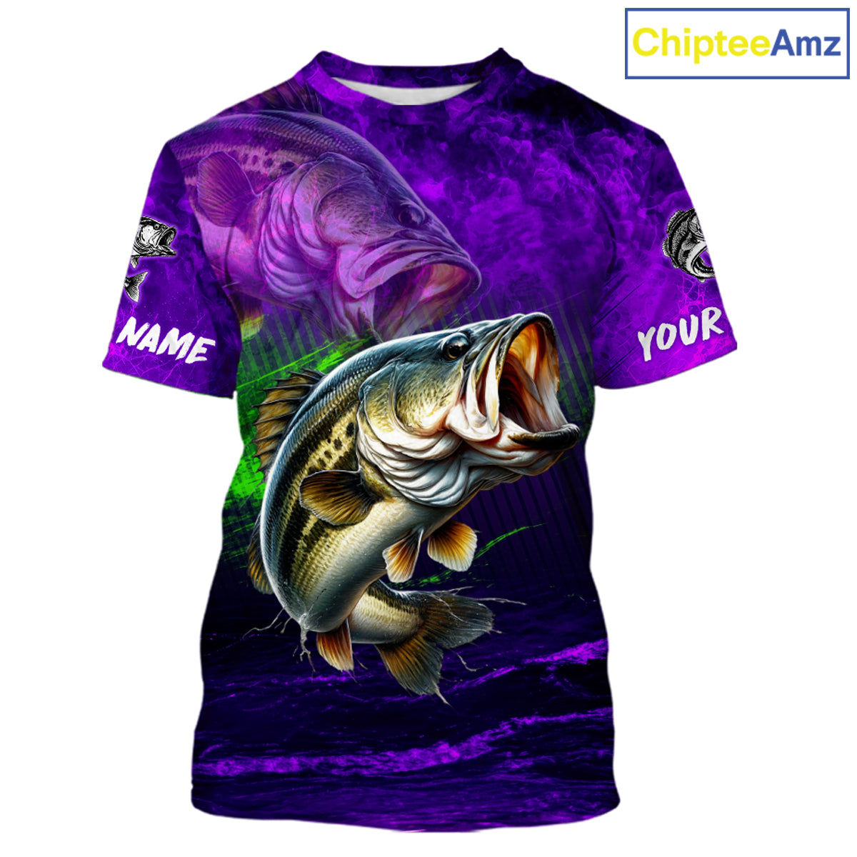 Custom Name Purple Lime Bass Fishing Jersey - Personalized 3D Fishing T - Shirt 